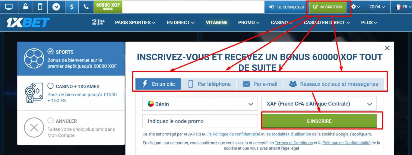 inscription 1XBET